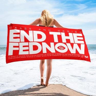 FEDNOW Cease And Desist Beach Towel - Bitcoin Magazine