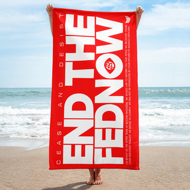 FEDNOW Cease And Desist Beach Towel - Bitcoin Magazine